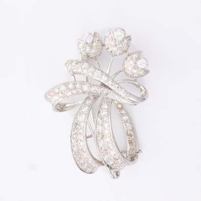 18ct White Gold, Vintage, 3.07ct Diamond Spray Brooch