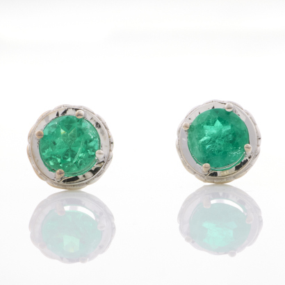 18ct White Gold, 1.05ct Colombian Emerald Earrings