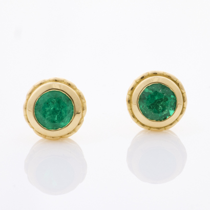 18ct Yellow Gold, Modern, .53ct Emerald Stud Earrings