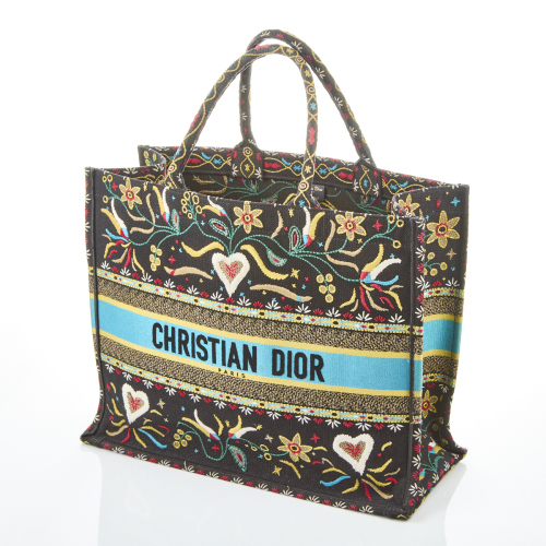 Christian Dior Embroidered Flowers and Hearts Book Tote Bag