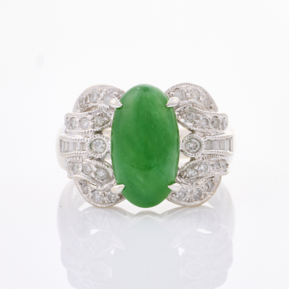 18ct White Gold, Modern, Jade / .42ct Diamond Ring