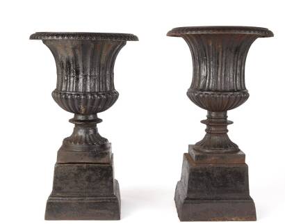 A Pair of Victorian Cast Iron Garden Urns