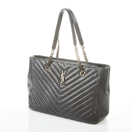 Yves Saint Laurent Monogram Chevron Black Leather Tote