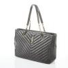 Yves Saint Laurent Monogram Chevron Black Leather Tote