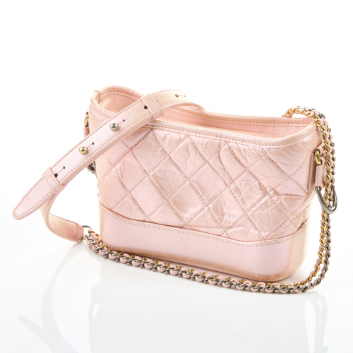 Chanel Gabrielle Iridescent Pink Calfskin Leather Hobo Bag