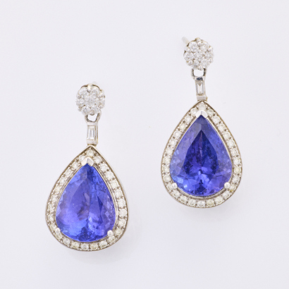 14ct White Gold, 10.00ct Tanzanite / .96ct Diamond Drop Earrings