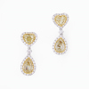 18ct Yellow / White Gold, 2.72ct Fancy Yellow Heart / Pear Shaped / .60ct Brilliant Diamond Earrings