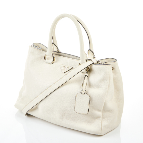 Prada Vitello Daino White Leather Tote Bag