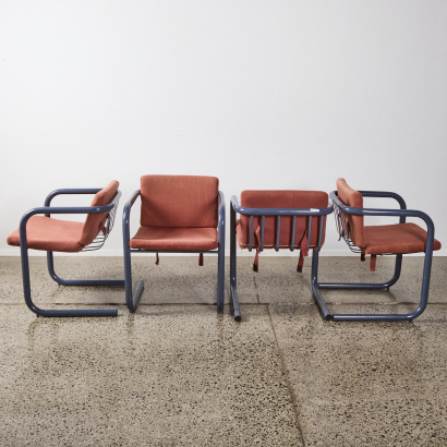 A Set Of Four Tubular Metal Chairs C.70s