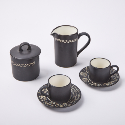 A Habitat Scrafito Espresso Cups, Sugar And Creamer