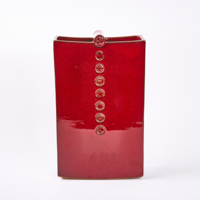 A Maroon Symbolic Slab Vase