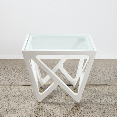 a White Geometric Side Table