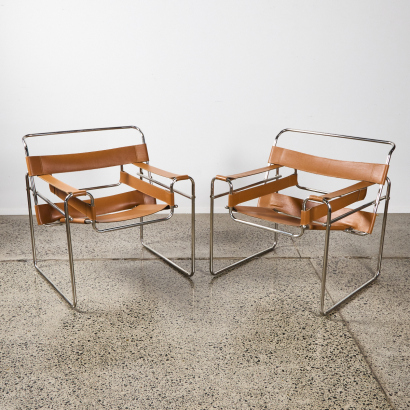 A Pair Of Tan Wassily Chairs After