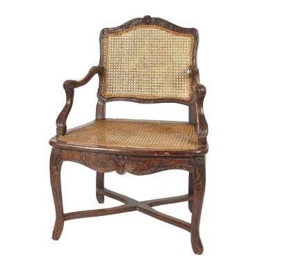 A French Provincial Style Open Armchair with Inset Cane Panels