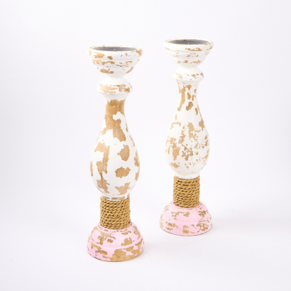 A Pair of Rustic Wood Candle Sticks