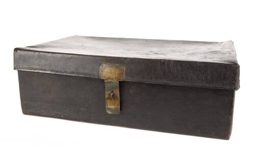 A Small Black Leather Trunk with Brass Lock