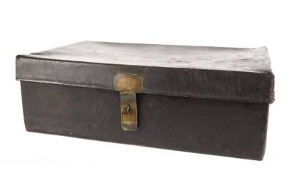 A Small Black Leather Trunk with Brass Lock