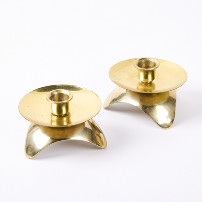 A Pair Of Mid-Century Brass Candle Holders