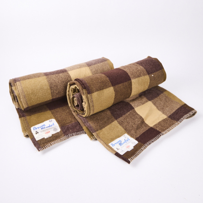 A Pair of Dream Blanket Brown Checkered Wool Blankets