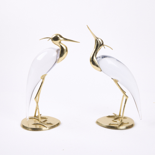 A Pair of Mid-Century Glass & Brass Herons