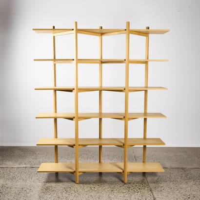 An Oak HEM Zig Zag Shelving Unit