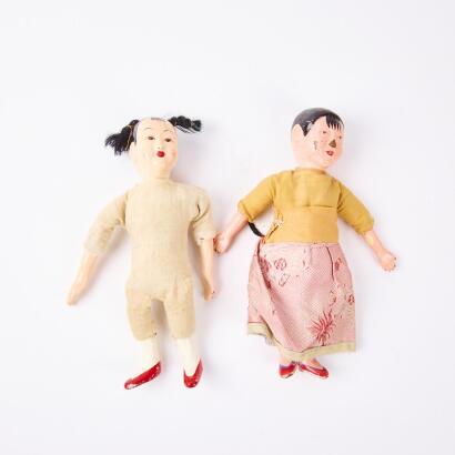 A Pair of Antique Composite Chinese Dolls