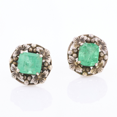 Sterling Silver, Vintage, 6.80ct Emerald Earrings