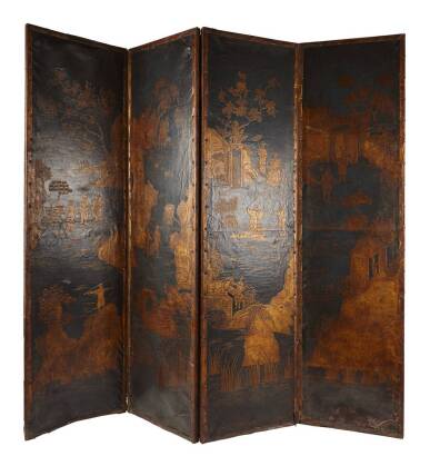 A Mid-Nineteenth Century Four Fold Leather Screen