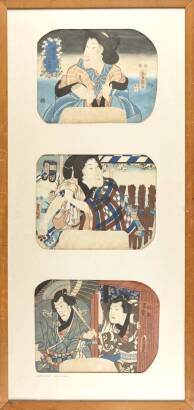 Kunisada (1786-1864) Three Portrait Actor Woodblock Views