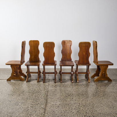 A Set Of Six Vintage Oak Hall Chairs