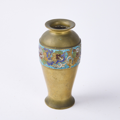 A Meiji Period Bronze Meiping Vase With Champlev Panel Circa 1890s-1900s