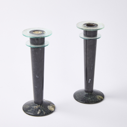 A Pair Of Marble & Glass Candle Sticks