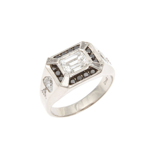 A Gentleman's Platinum Emerald Cut Diamond Ring