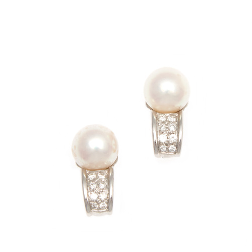 18ct White Gold Bvlgari Diamond and Pearl Earrings