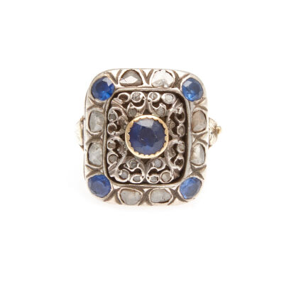 Vinaigrette Silver and Silver Gilt Sapphire and Diamond Ring