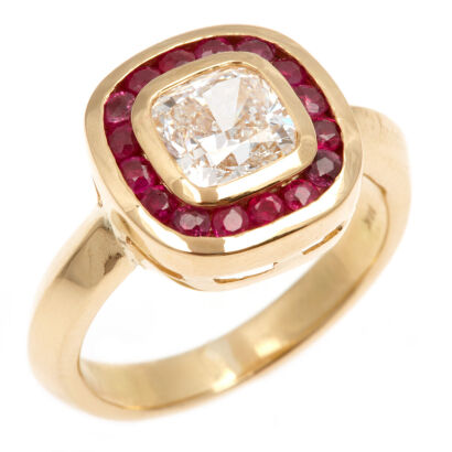 18ct Modern Diamond and Ruby Ring