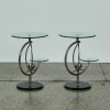 A Pair of Post Modern Marble, Steel and Glass Side Tables