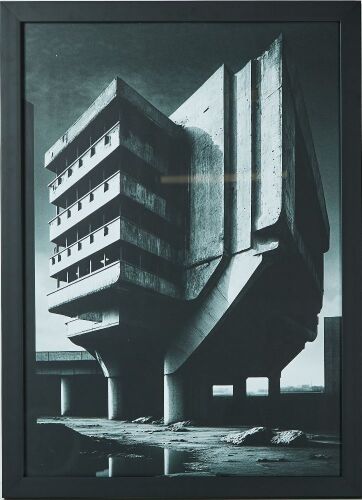 A Brutalist Architecture Black and White Print