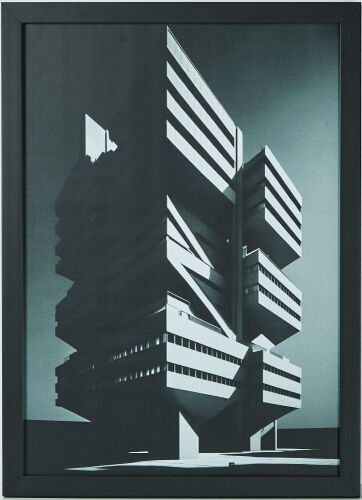 A Brutalist Architecture Black and White Print