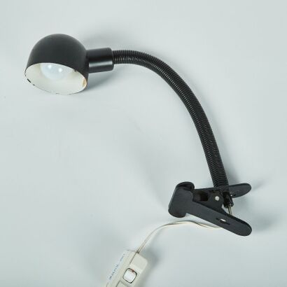 A Seventies Black Gooseneck Clip on Desk Top Lamp