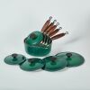 A Set of Five Vintage Coussances Green Enamel Cast Iron Pots