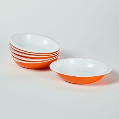 A Set of Six 1960s Orange Duraware Bowls by Falcon