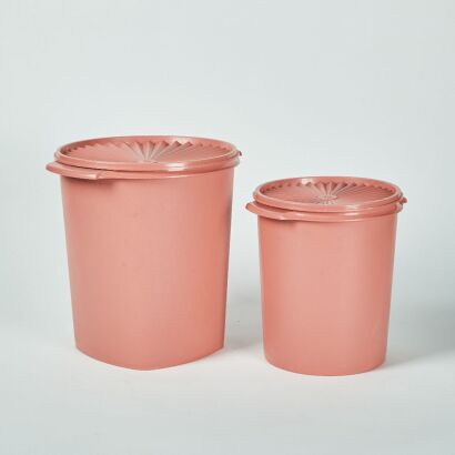 A Pair of 1970s Large Tupperware Dusty Rose Lidded Containers