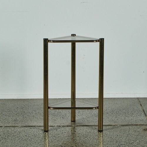 A Brass and Smoked Glass Corner Table