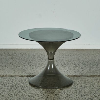 A Round Grey Side Table with Glass Top