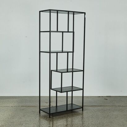 A Black Asymmetrical Shelving Unit