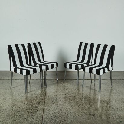 A Suite of Four Contemporary Chairs with Striped Covers