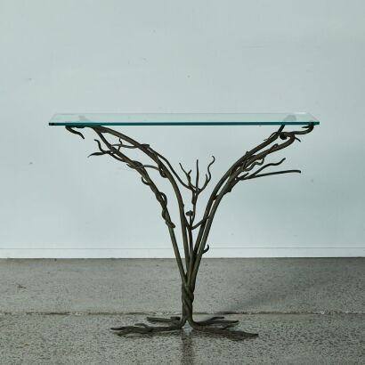 A Ironically NZ Bespoke Wrought Iron & Glass Console Table