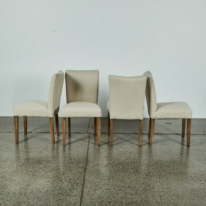 A Suite of Four Linen Dining Chairs with Solid Ash Legs by Hawthorne