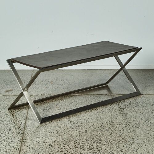 A Chrome And Leather Modernist Bench